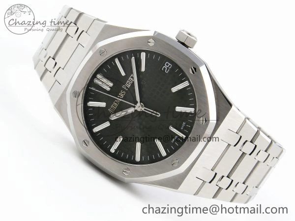 TimelessDesign Royal Oak 41mm 15500 SS APSF 1:1 Best Edition Green Textured Dial on SS Bracelet SA4302 Super Clone 4418
