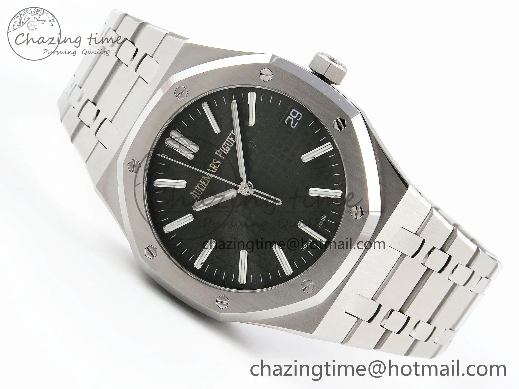 TimelessDesign Royal Oak 41mm 15500 SS APSF 1:1 Best Edition Green Textured Dial on SS Bracelet SA4302 Super Clone 4418