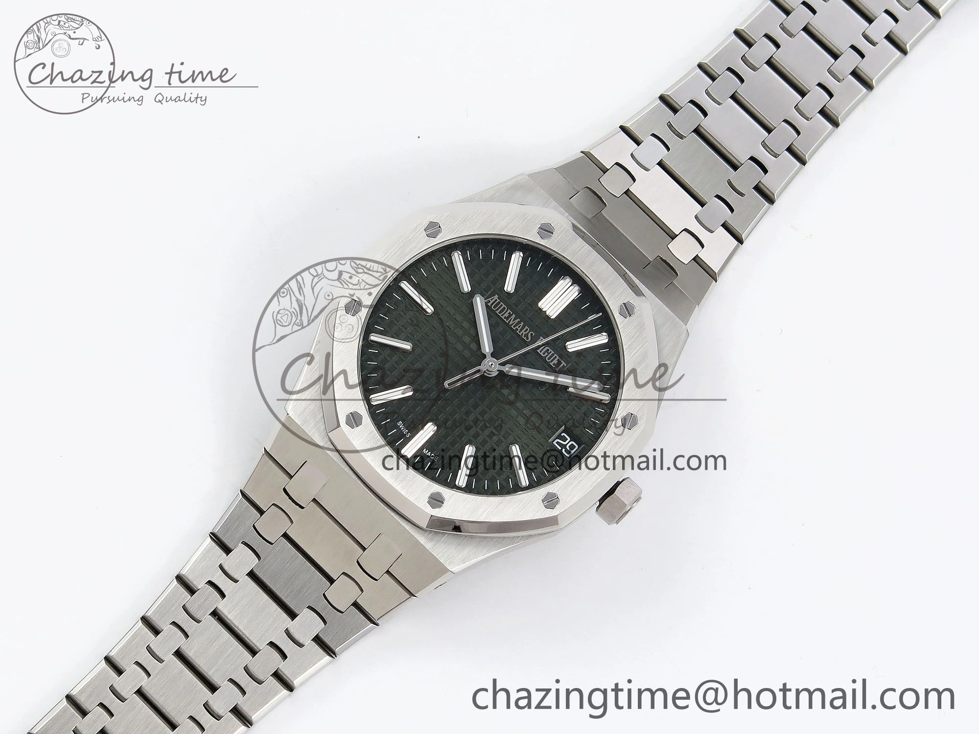 TimelessDesign Royal Oak 41mm 15500 SS APSF 1:1 Best Edition Green Textured Dial on SS Bracelet SA4302 Super Clone 4418