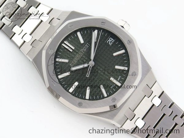 TimelessDesign Royal Oak 41mm 15500 SS APSF 1:1 Best Edition Green Textured Dial on SS Bracelet SA4302 Super Clone 4418