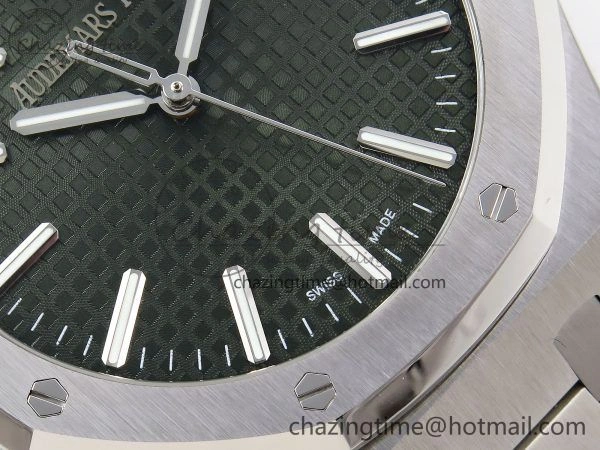 TimelessDesign Royal Oak 41mm 15500 SS APSF 1:1 Best Edition Green Textured Dial on SS Bracelet SA4302 Super Clone 4418
