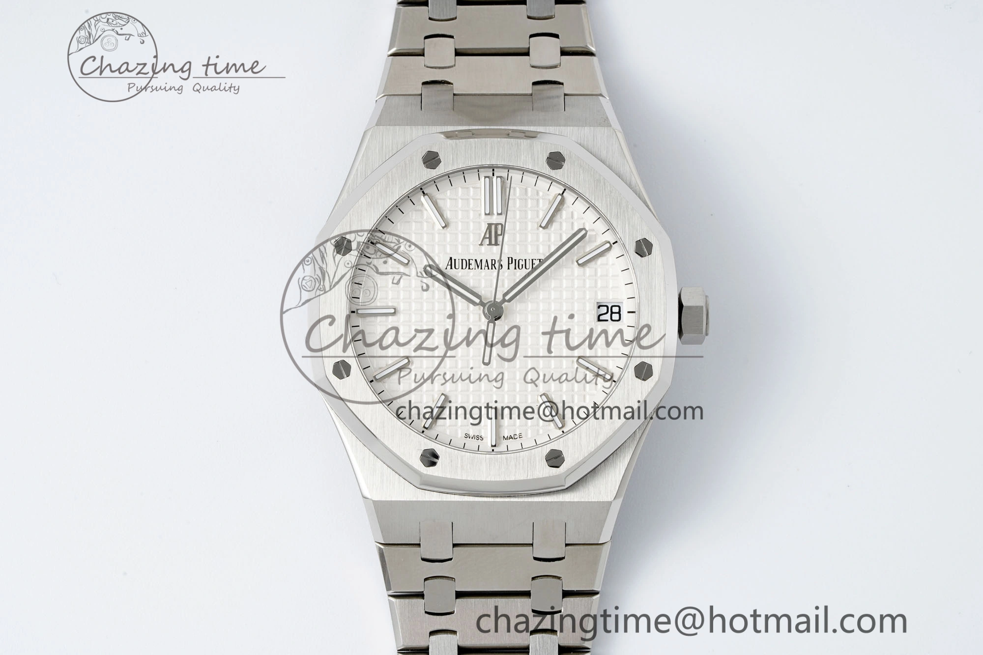 Breathable Royal Oak 41mm 15500 SS APSF 1:1 Best Edition White Textured Dial on SS Bracelet A4302 Super Clone 4735