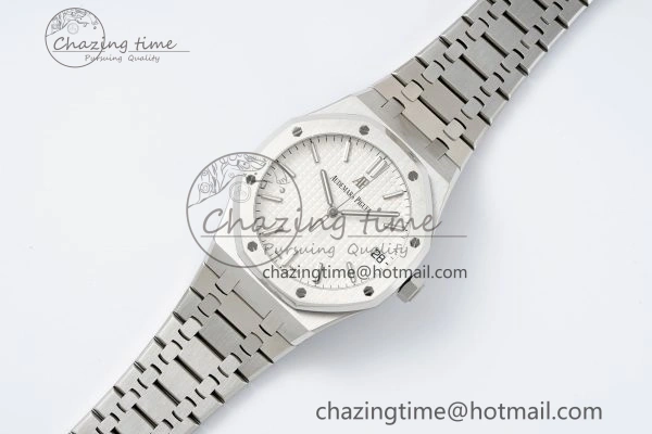 Breathable Royal Oak 41mm 15500 SS APSF 1:1 Best Edition White Textured Dial on SS Bracelet A4302 Super Clone 4735