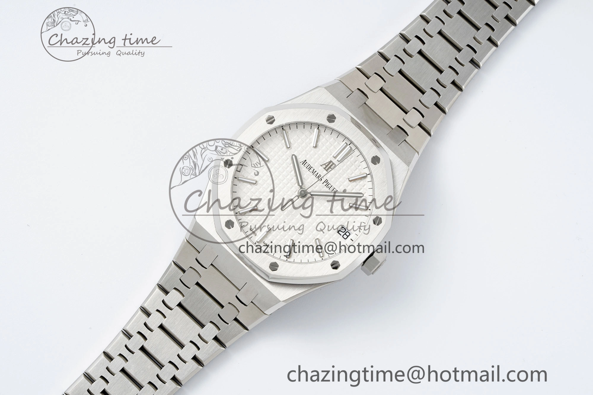 Breathable Royal Oak 41mm 15500 SS APSF 1:1 Best Edition White Textured Dial on SS Bracelet A4302 Super Clone 4735