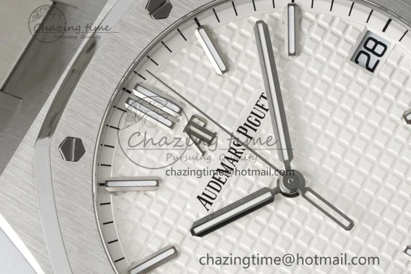 Breathable Royal Oak 41mm 15500 SS APSF 1:1 Best Edition White Textured Dial on SS Bracelet A4302 Super Clone 4735