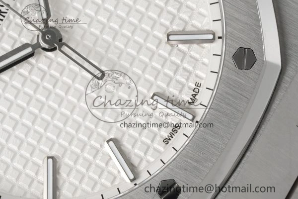 Breathable Royal Oak 41mm 15500 SS APSF 1:1 Best Edition White Textured Dial on SS Bracelet A4302 Super Clone 4735
