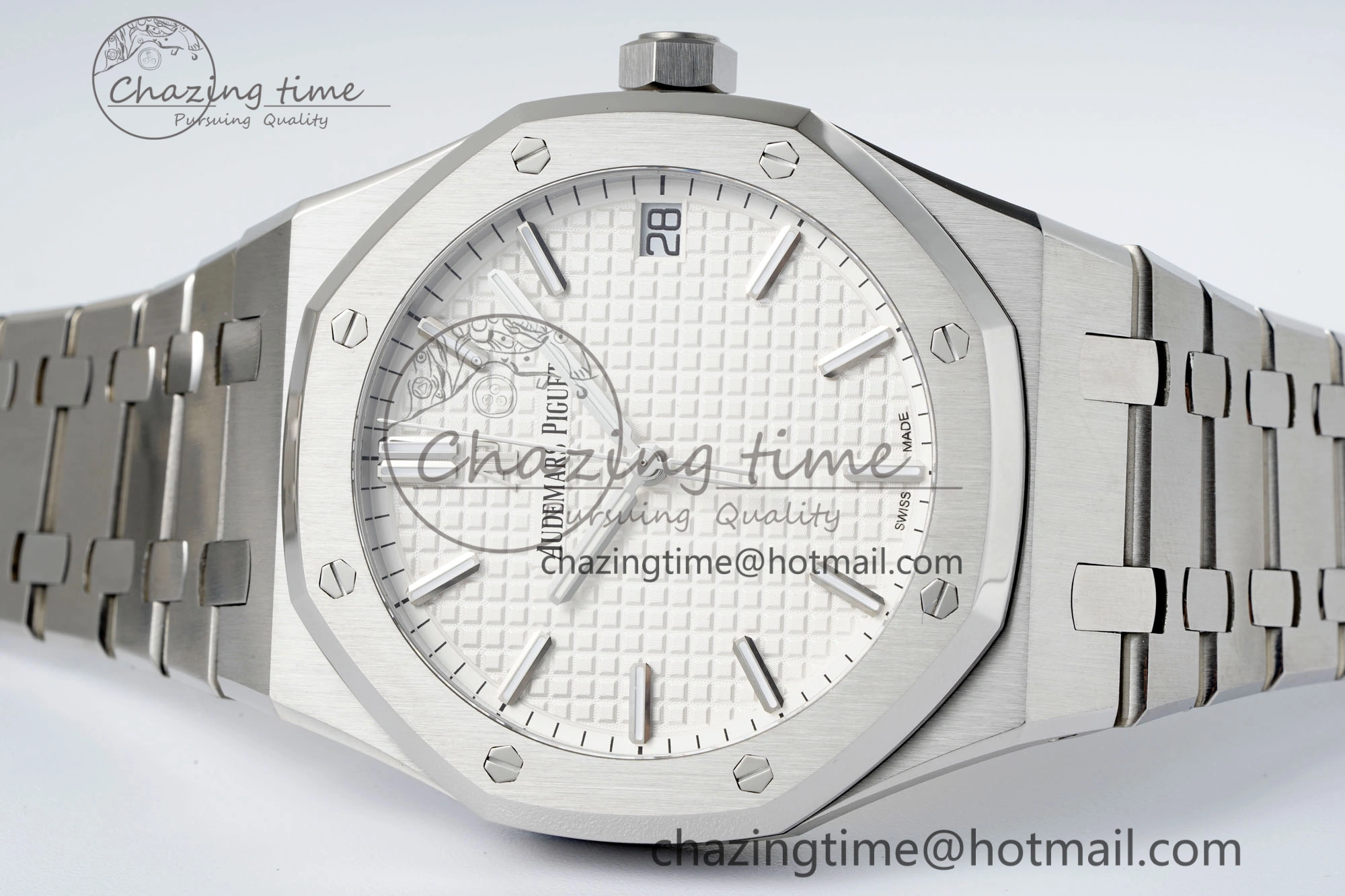 Breathable Royal Oak 41mm 15500 SS APSF 1:1 Best Edition White Textured Dial on SS Bracelet A4302 Super Clone 4735