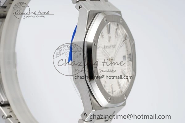 Breathable Royal Oak 41mm 15500 SS APSF 1:1 Best Edition White Textured Dial on SS Bracelet A4302 Super Clone 4735