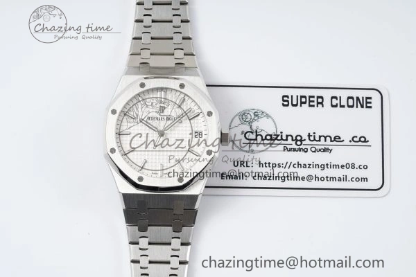 Breathable Royal Oak 41mm 15500 SS APSF 1:1 Best Edition White Textured Dial on SS Bracelet A4302 Super Clone 4735