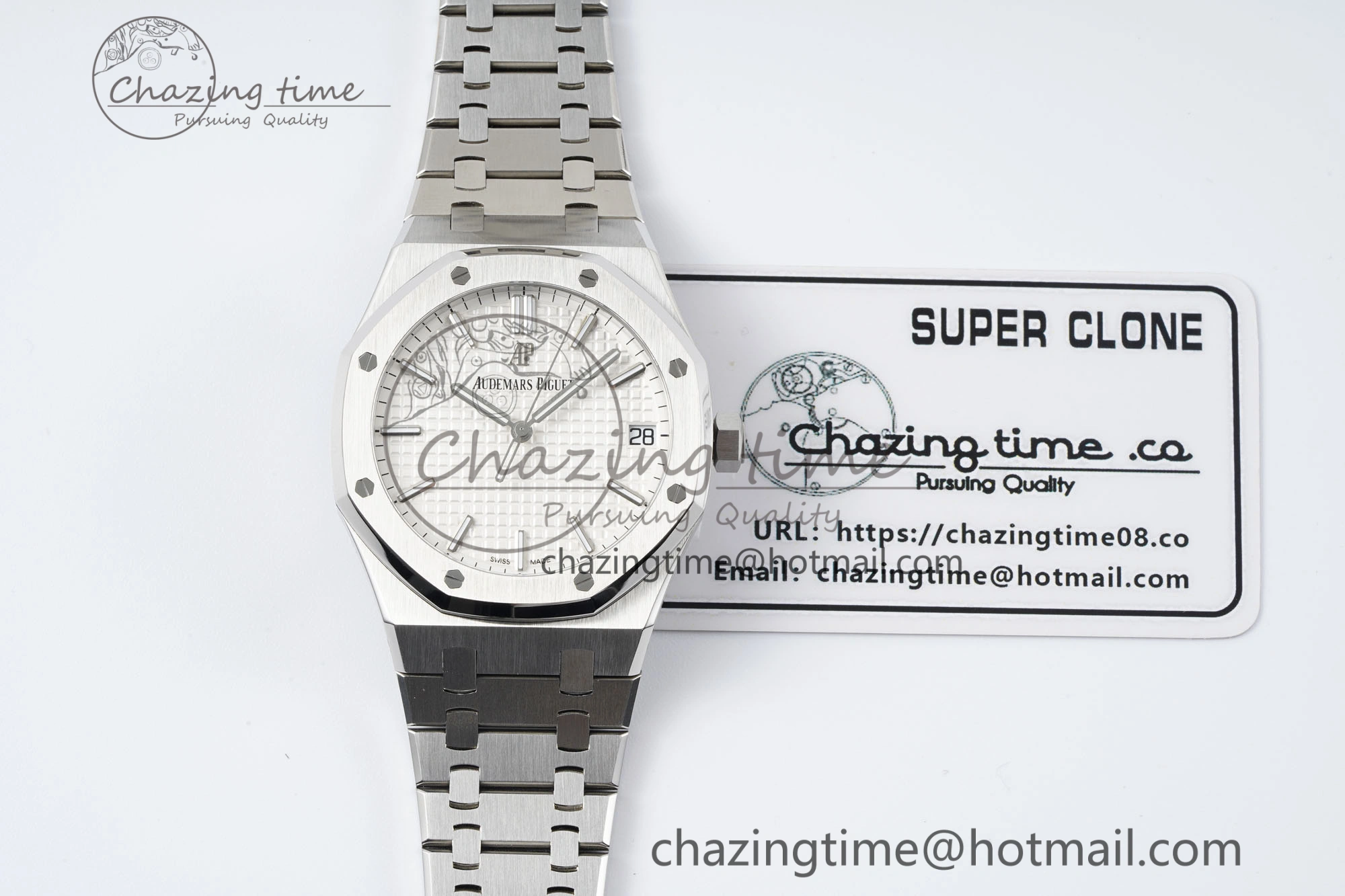 Breathable Royal Oak 41mm 15500 SS APSF 1:1 Best Edition White Textured Dial on SS Bracelet A4302 Super Clone 4735