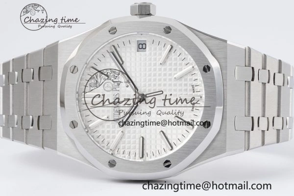 Resilient Royal Oak 41mm 15500 SS BF 1:1 Best Edition White Textured Dial on SS Bracelet A 4605
