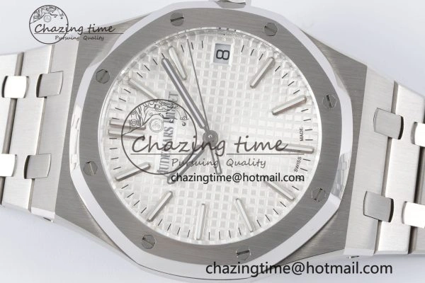 Resilient Royal Oak 41mm 15500 SS BF 1:1 Best Edition White Textured Dial on SS Bracelet A 4605