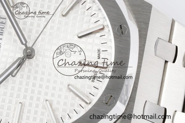 Resilient Royal Oak 41mm 15500 SS BF 1:1 Best Edition White Textured Dial on SS Bracelet A 4605