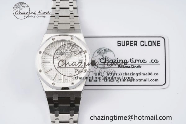 Resilient Royal Oak 41mm 15500 SS BF 1:1 Best Edition White Textured Dial on SS Bracelet A 4605