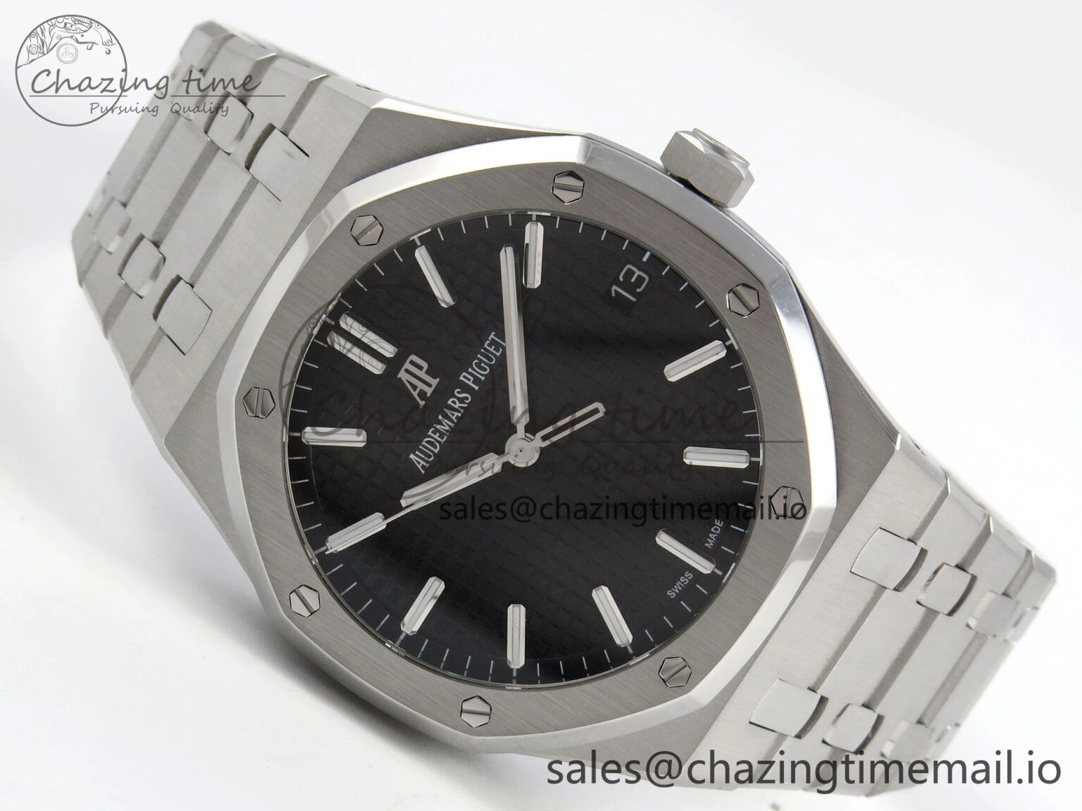WrinkleFree Royal Oak 41mm 15500 SS RSF 1:1 Best Edition Black Dial on SS Bracelet SA4302 Super Clone 4210