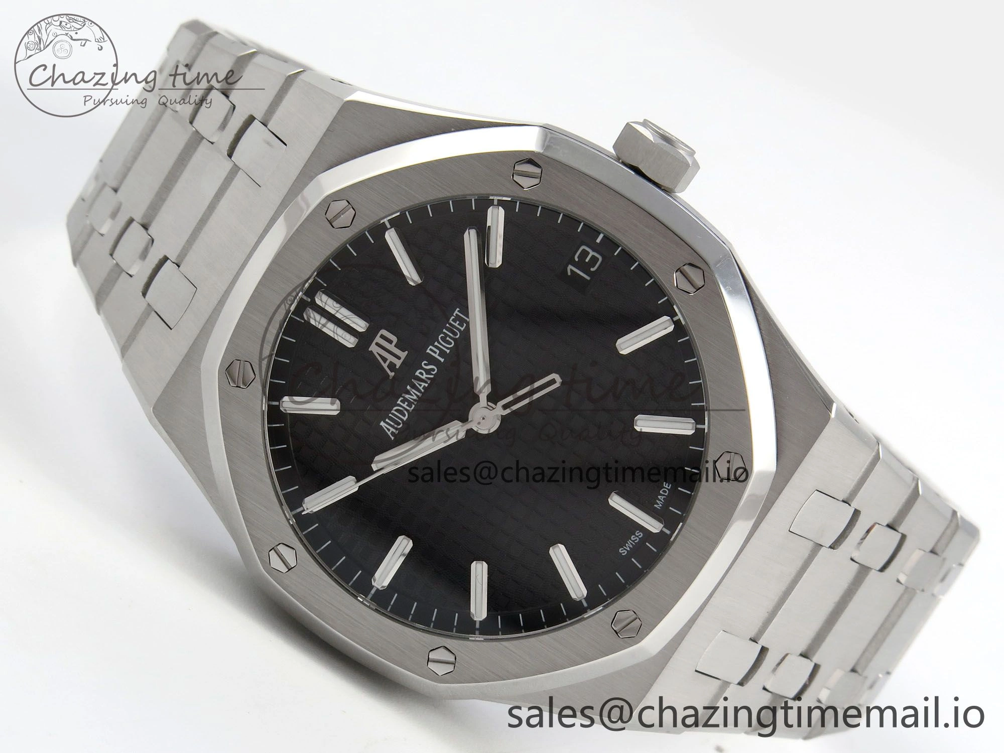WrinkleFree Royal Oak 41mm 15500 SS RSF 1:1 Best Edition Black Dial on SS Bracelet SA4302 Super Clone 4210