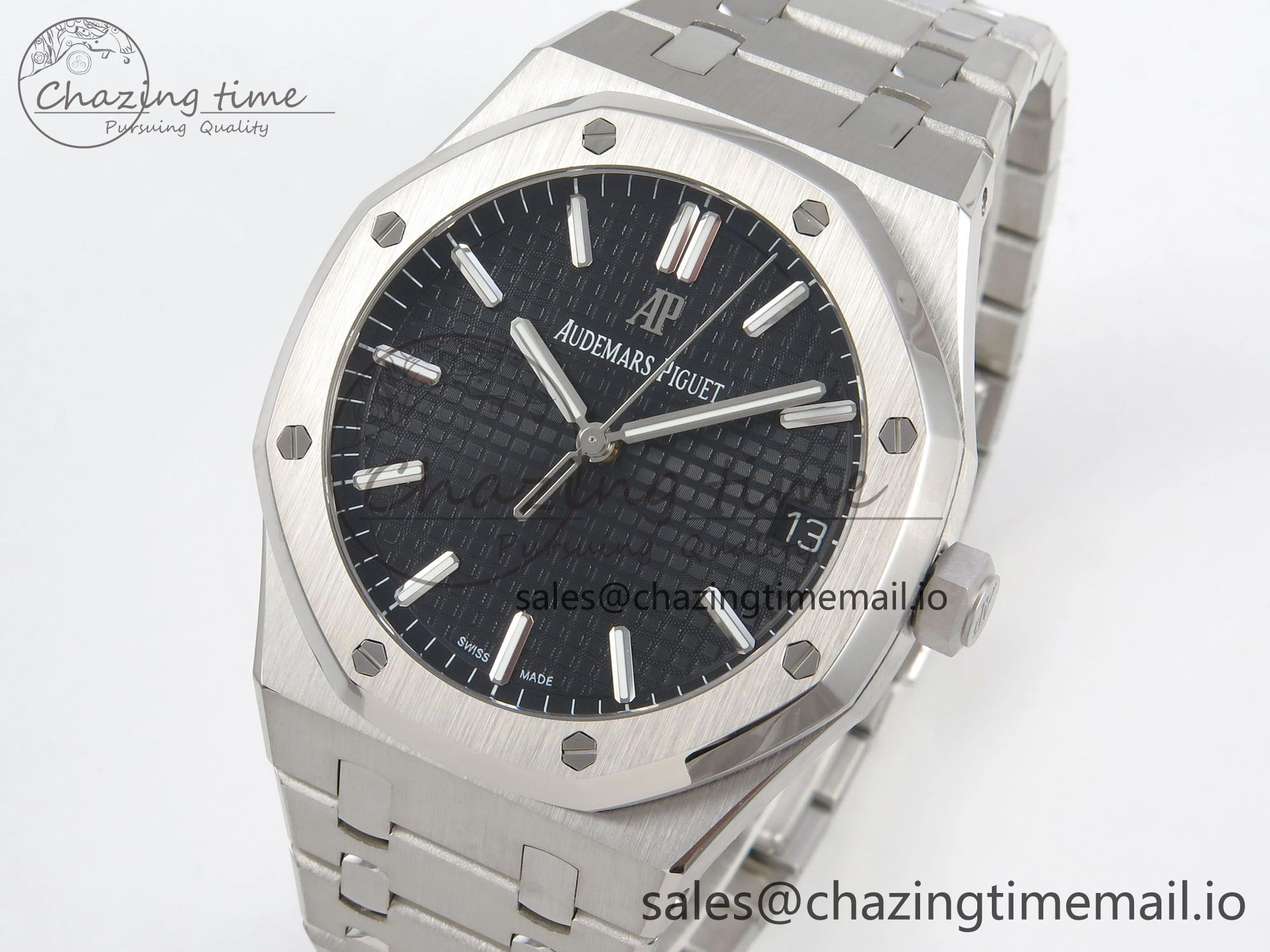 WrinkleFree Royal Oak 41mm 15500 SS RSF 1:1 Best Edition Black Dial on SS Bracelet SA4302 Super Clone 4210