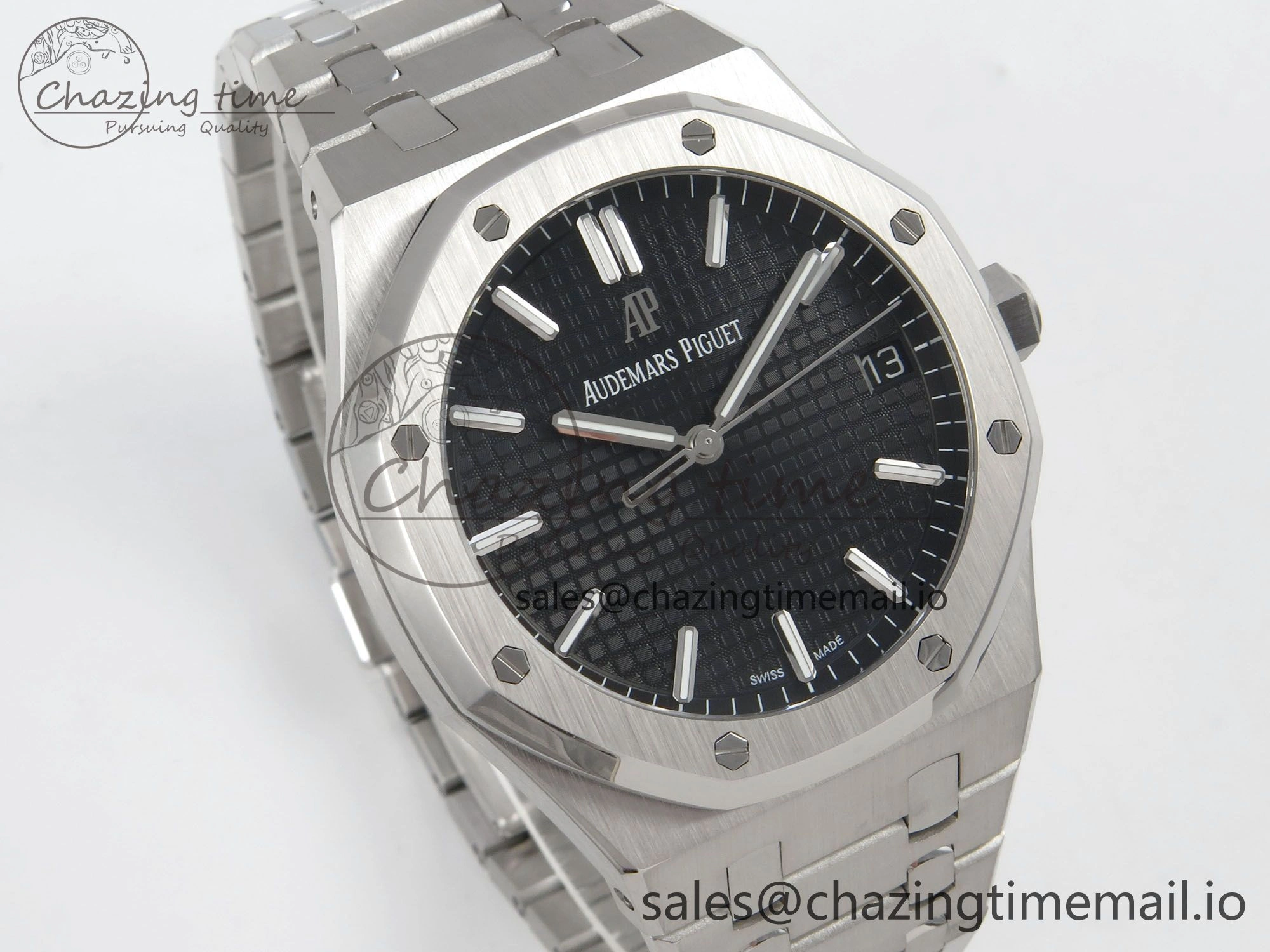 WrinkleFree Royal Oak 41mm 15500 SS RSF 1:1 Best Edition Black Dial on SS Bracelet SA4302 Super Clone 4210