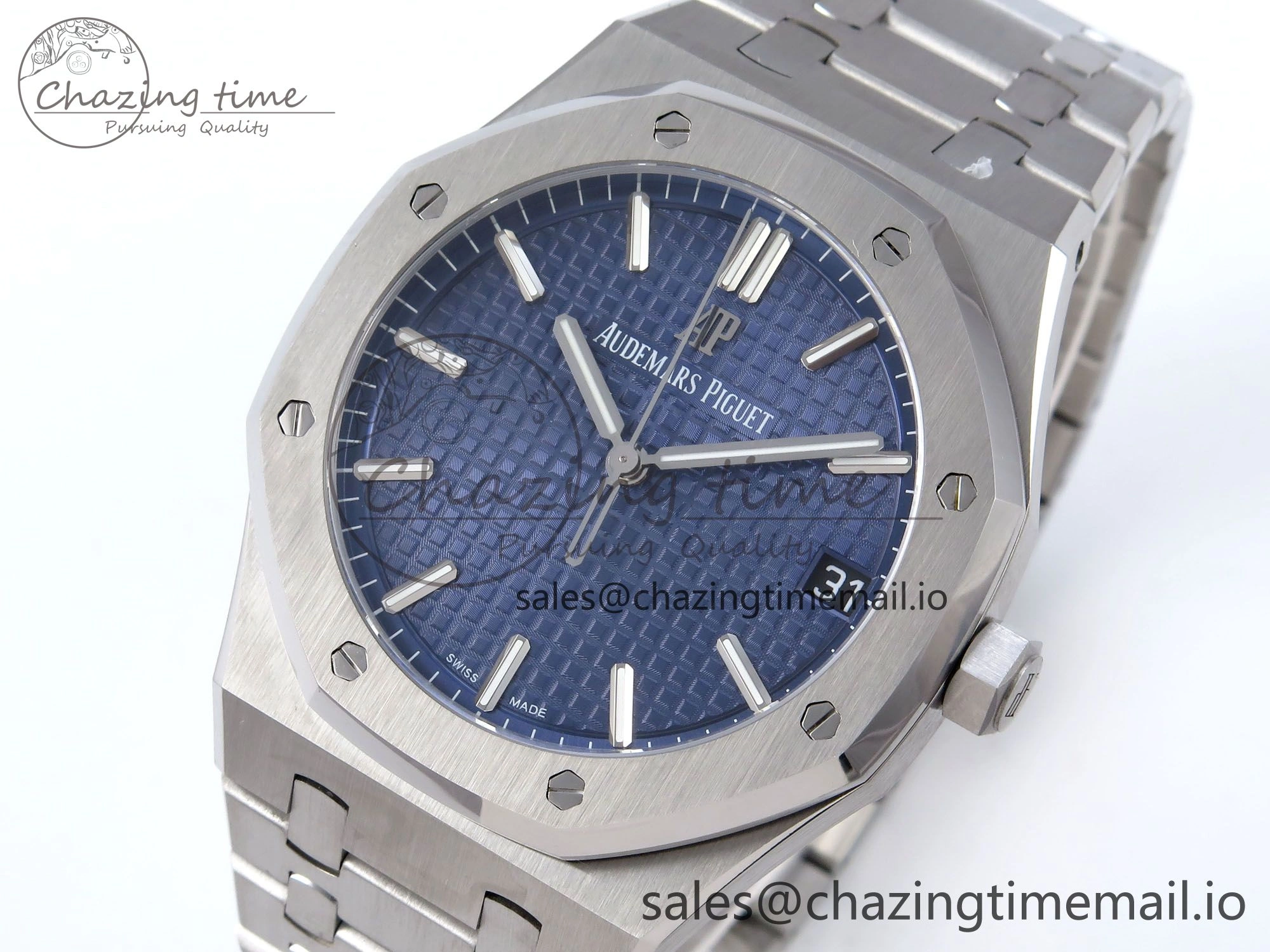 Royal Oak 41mm 15500 SS TKF 1:1 Best Edition Blue Dial on SS Bracelet SA4302 Super Clone SmoothTexture 4307
