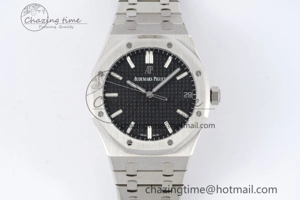 Royal Oak 41mm 15500 SS ZF 1:1 Best Edition Black Textured Dial on SS Bracelet A4302 Super Clone V Bright 4711