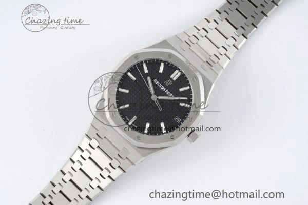 Royal Oak 41mm 15500 SS ZF 1:1 Best Edition Black Textured Dial on SS Bracelet A4302 Super Clone V Bright 4711