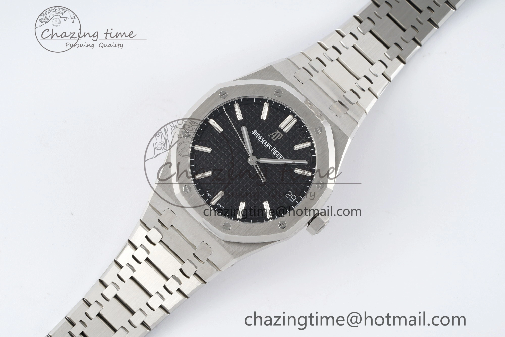 Royal Oak 41mm 15500 SS ZF 1:1 Best Edition Black Textured Dial on SS Bracelet A4302 Super Clone V Bright 4711
