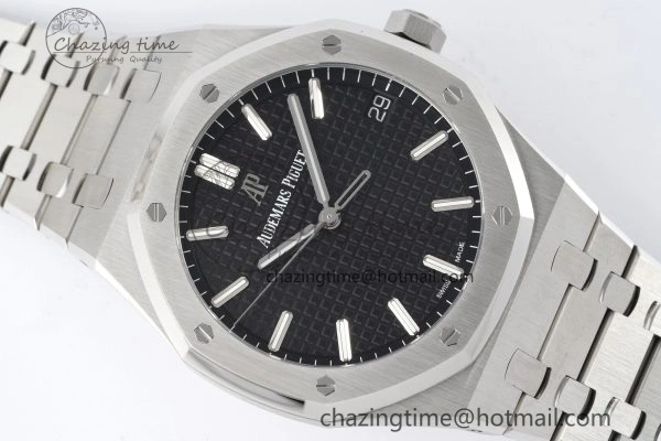 Royal Oak 41mm 15500 SS ZF 1:1 Best Edition Black Textured Dial on SS Bracelet A4302 Super Clone V Bright 4711