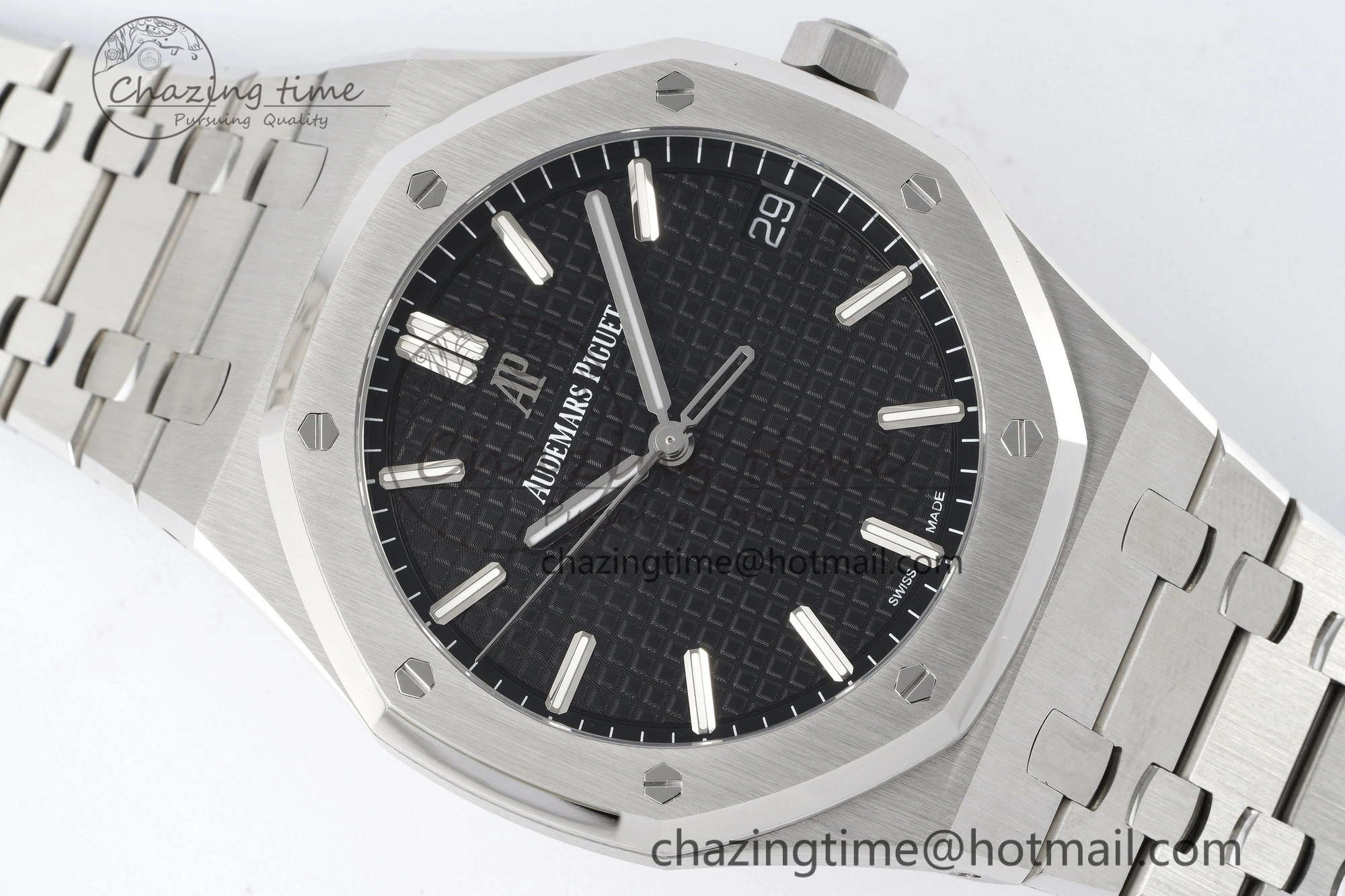 Royal Oak 41mm 15500 SS ZF 1:1 Best Edition Black Textured Dial on SS Bracelet A4302 Super Clone V Bright 4711