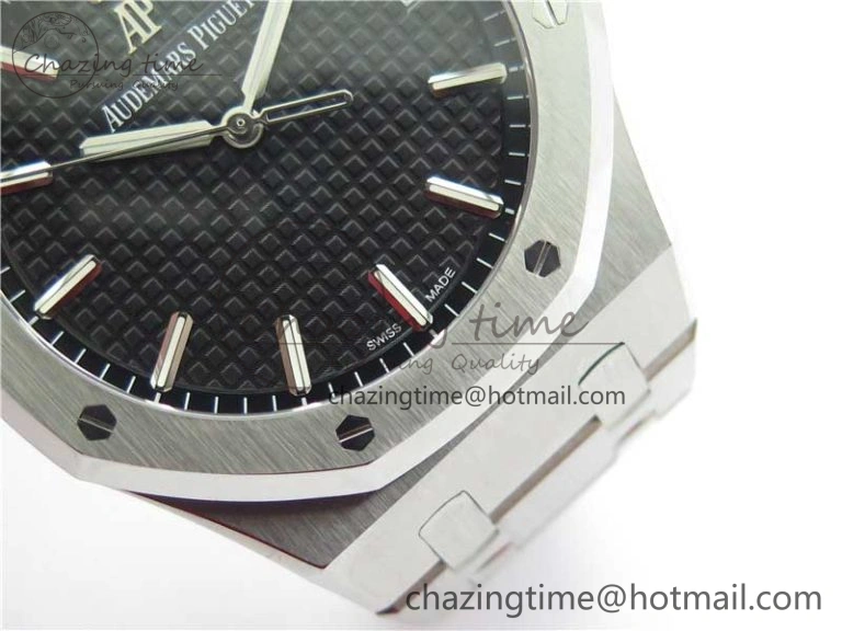 Royal Oak 41mm 15500 SS ZF 1:1 Best Edition Black Textured Dial on SS Bracelet A4302 V2 (Free Box) Unique 4828