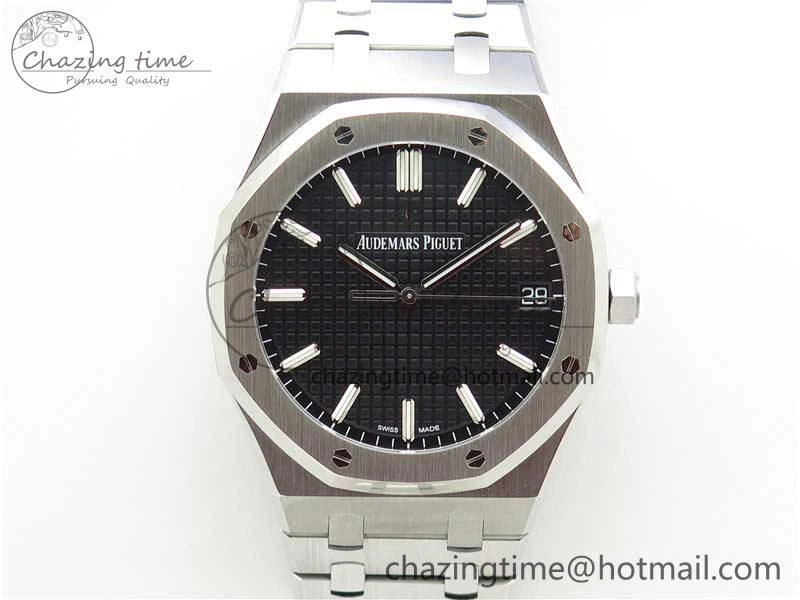 Royal Oak 41mm 15500 SS ZF 1:1 Best Edition Black Textured Dial on SS Bracelet A4302 V2 (Free Box) Unique 4828