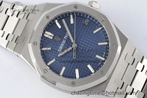 Royal Oak 41mm 15500 SS ZF 1:1 Best Edition Blue Textured Dial on SS Bracelet A4302 Super Clone V Comfortable 4713