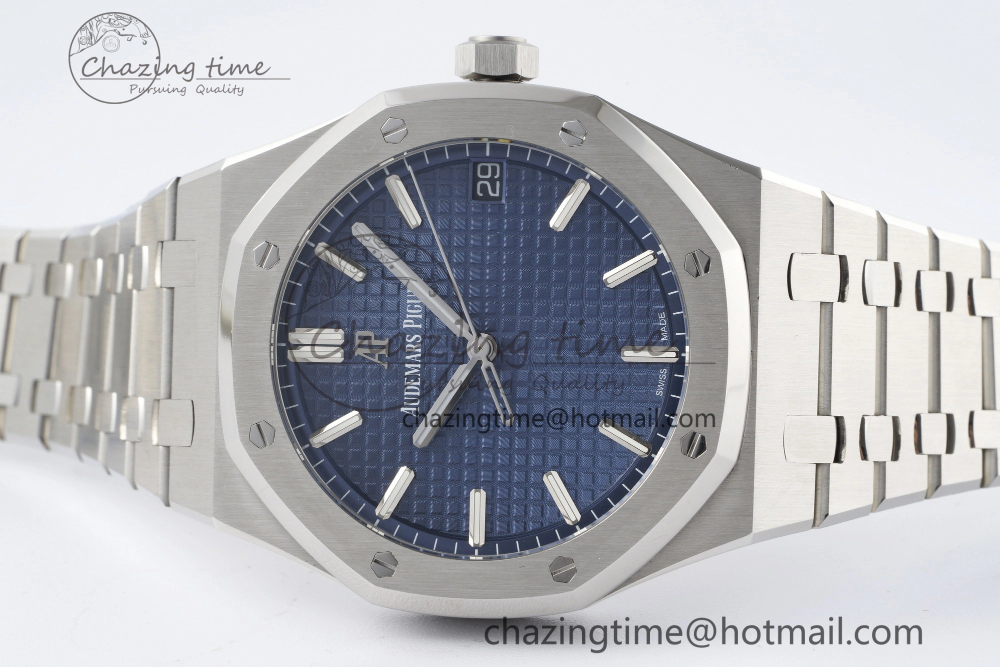 Royal Oak 41mm 15500 SS ZF 1:1 Best Edition Blue Textured Dial on SS Bracelet A4302 Super Clone V Comfortable 4713
