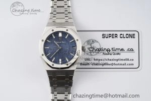 Royal Oak 41mm 15500 SS ZF 1:1 Best Edition Blue Textured Dial on SS Bracelet A4302 Super Clone V Comfortable 4713