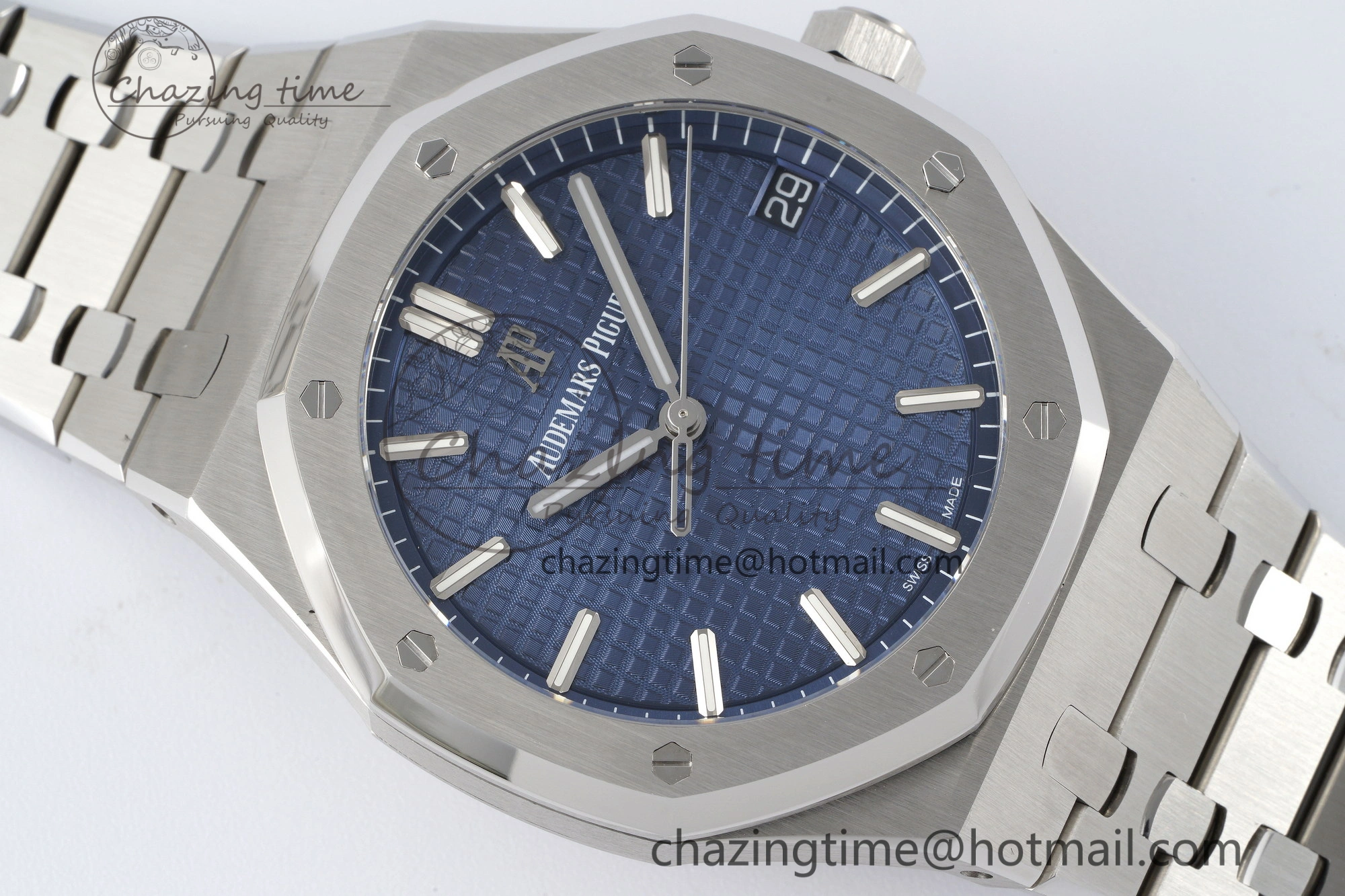 Royal Oak 41mm 15500 SS ZF 1:1 Best Edition Blue Textured Dial on SS Bracelet A4302 Super Clone Affordable 4739