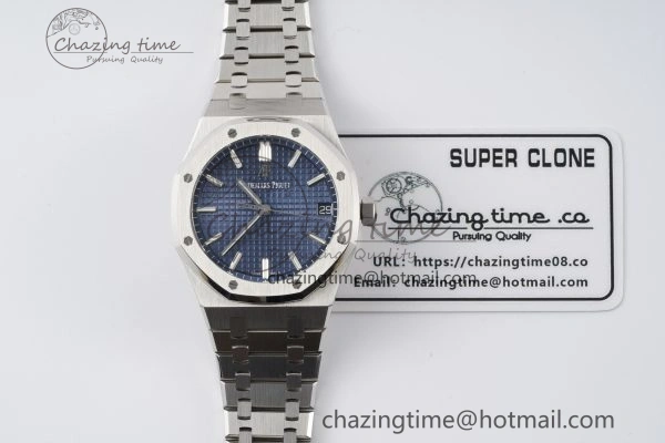 Royal Oak 41mm 15500 SS ZF 1:1 Best Edition Blue Textured Dial on SS Bracelet A4302 Super Clone Affordable 4739