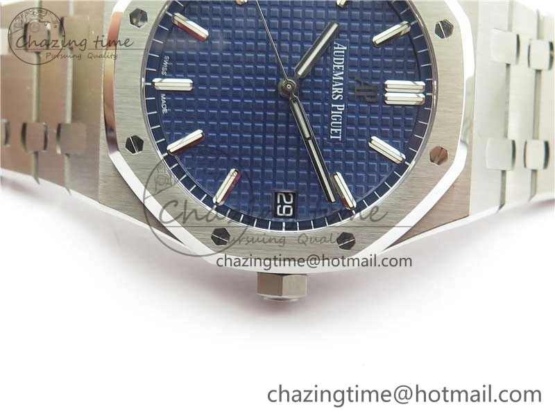 BestValue Royal Oak 41mm 15500 SS ZF 1:1 Best Edition Blue Textured Dial on SS Bracelet A4302 V2 (Free Box) 4826
