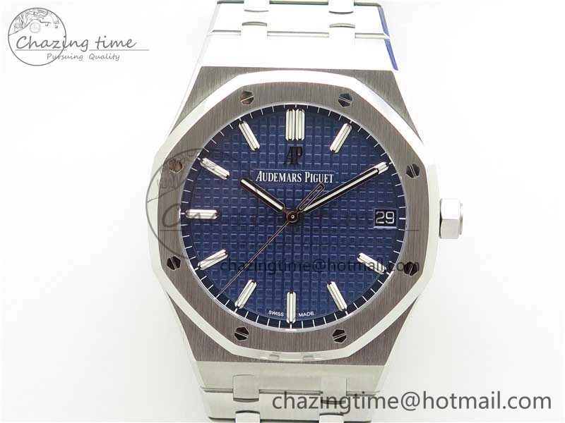 BestValue Royal Oak 41mm 15500 SS ZF 1:1 Best Edition Blue Textured Dial on SS Bracelet A4302 V2 (Free Box) 4826