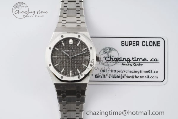 Bright Royal Oak 41mm 15500 SS ZF 1:1 Best Edition Gray Textured Dial on SS Bracelet A4302 Super Clone V 4709