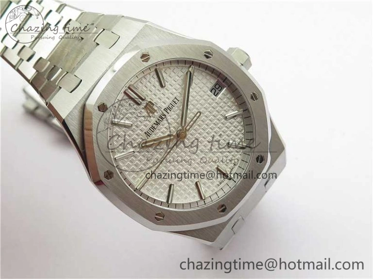 Royal Oak 41mm 15500 SS ZF 1:1 Best Edition White Textured Dial on SS Bracelet A4302 V2 (Free Box) Supportive 4832