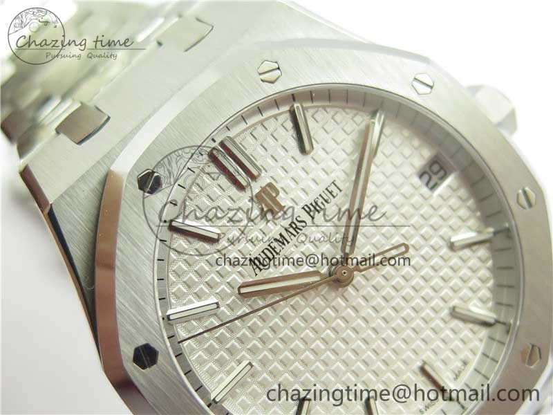 Royal Oak 41mm 15500 SS ZF 1:1 Best Edition White Textured Dial on SS Bracelet A4302 V2 (Free Box) Supportive 4832