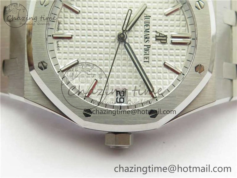 Royal Oak 41mm 15500 SS ZF 1:1 Best Edition White Textured Dial on SS Bracelet A4302 V2 (Free Box) Supportive 4832