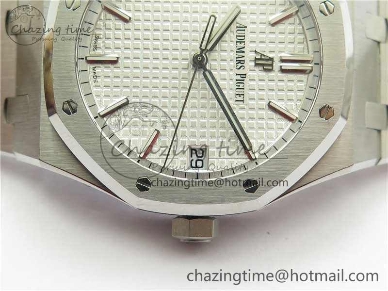 Royal Oak 41mm 15500 SS ZF 1:1 Best Edition White Textured Dial on SS Bracelet A4302 V2 (Free Box) Supportive 4832