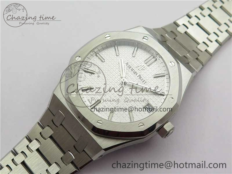 Royal Oak 41mm 15500 SS ZF 1:1 Best Edition White Textured Dial on SS Bracelet A4302 V2 (Free Box) Supportive 4832