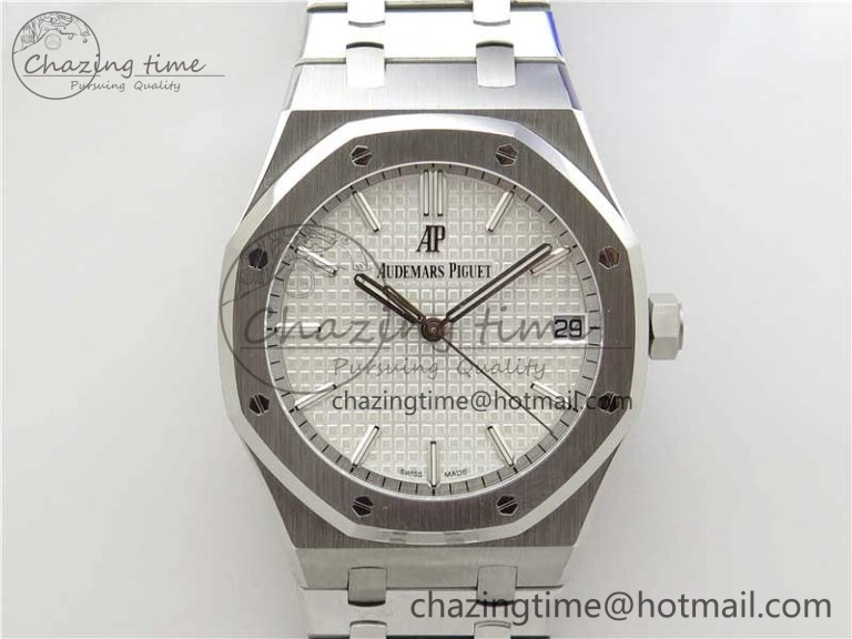 Royal Oak 41mm 15500 SS ZF 1:1 Best Edition White Textured Dial on SS Bracelet A4302 V2 (Free Box) Supportive 4832