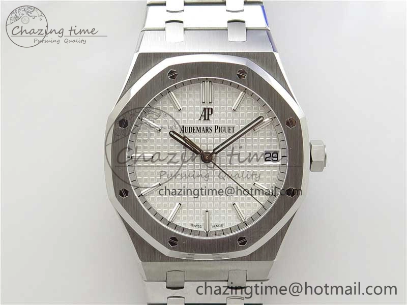 Royal Oak 41mm 15500 SS ZF 1:1 Best Edition White Textured Dial on SS Bracelet A4302 V2 (Free Box) Supportive 4832