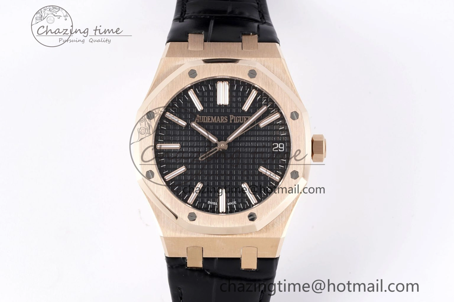 Unisex Royal Oak 41mm 15510 “50th Anniversary” RG APSF 1:1 Best Edition Black Dial on Black Leather Strap SA4302 Super Clone 4589
