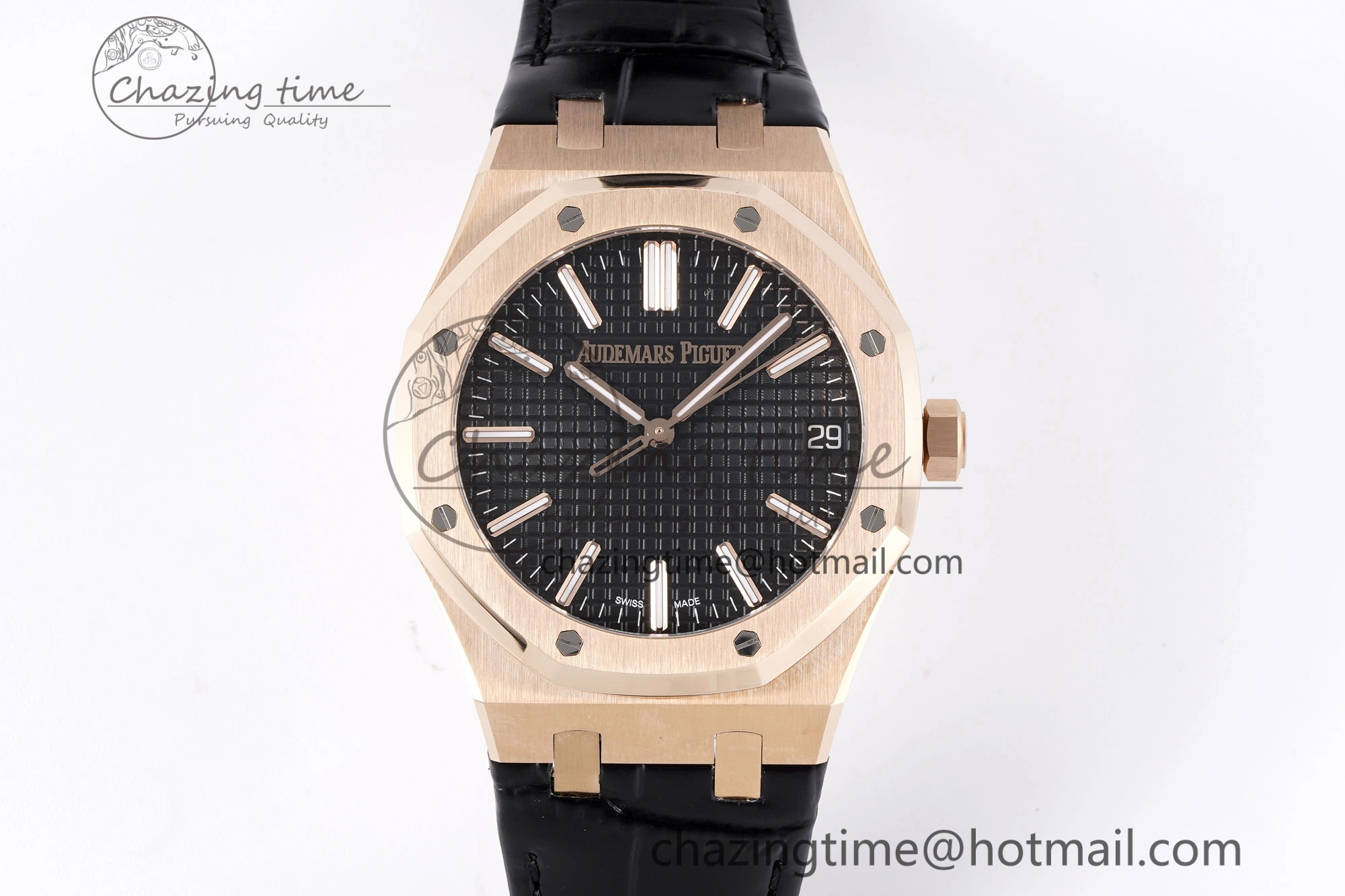 Unisex Royal Oak 41mm 15510 “50th Anniversary” RG APSF 1:1 Best Edition Black Dial on Black Leather Strap SA4302 Super Clone 4589