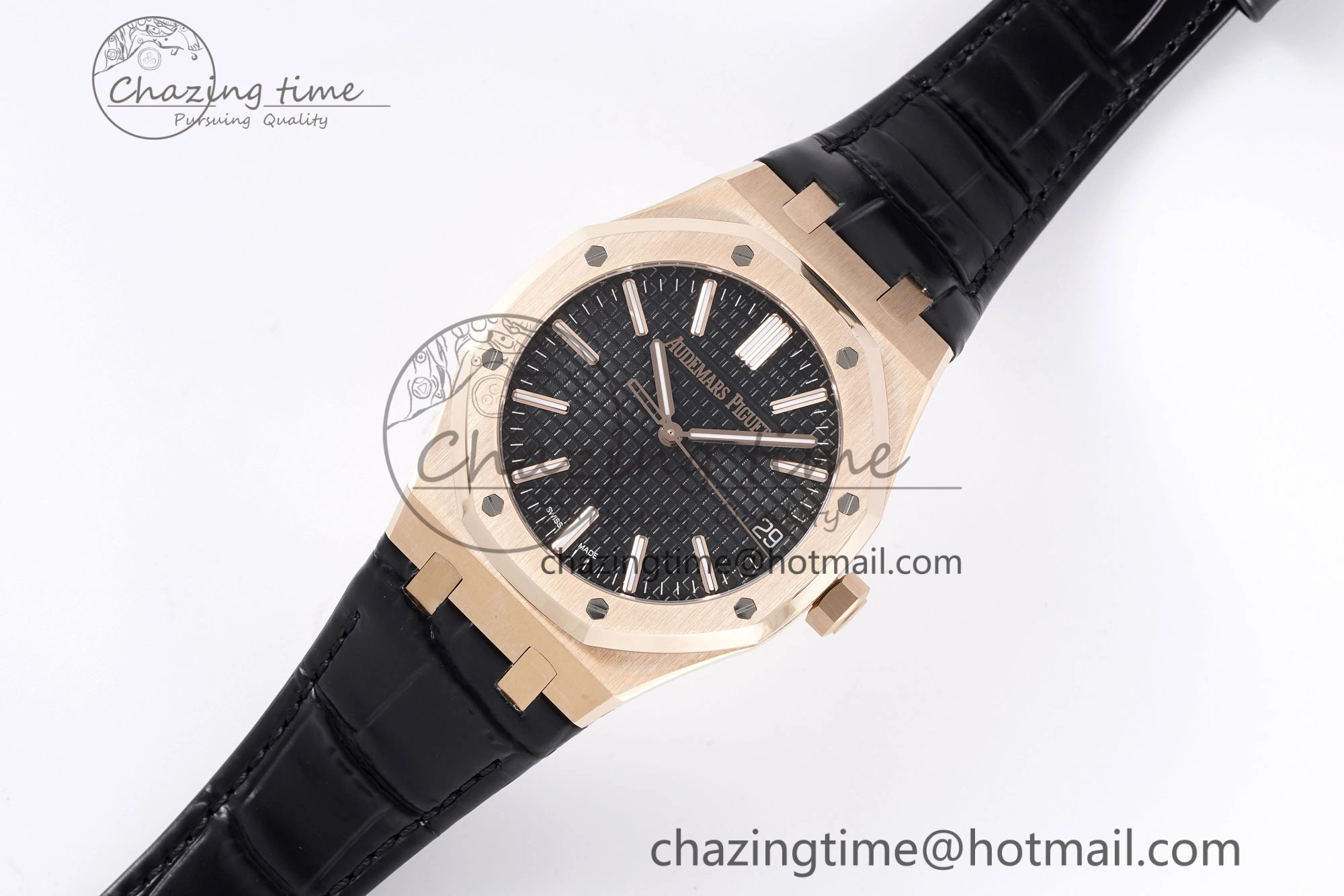 Unisex Royal Oak 41mm 15510 “50th Anniversary” RG APSF 1:1 Best Edition Black Dial on Black Leather Strap SA4302 Super Clone 4589