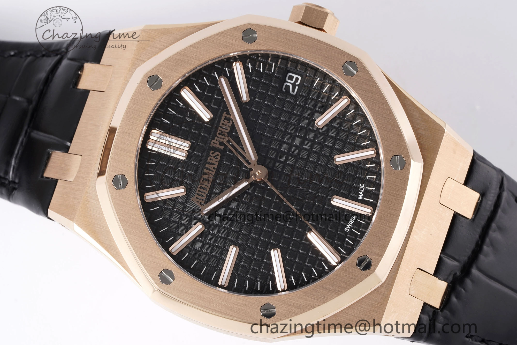 Unisex Royal Oak 41mm 15510 “50th Anniversary” RG APSF 1:1 Best Edition Black Dial on Black Leather Strap SA4302 Super Clone 4589