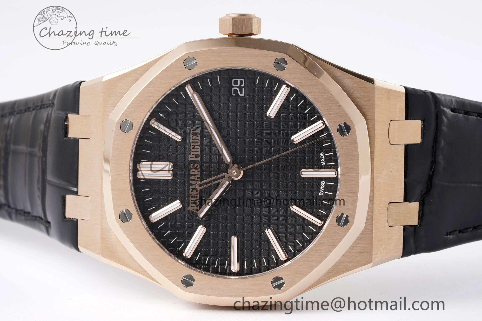 Unisex Royal Oak 41mm 15510 “50th Anniversary” RG APSF 1:1 Best Edition Black Dial on Black Leather Strap SA4302 Super Clone 4589